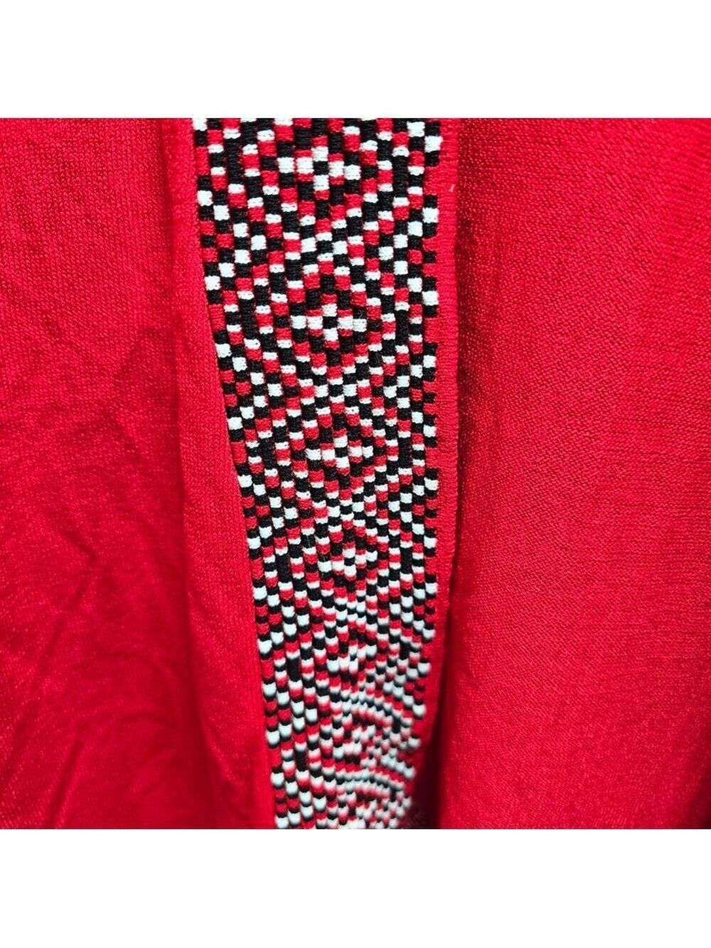 Women's Ruby Rd. Red & Black Patterned Cardigan Sweater L - Picture 2 of 10